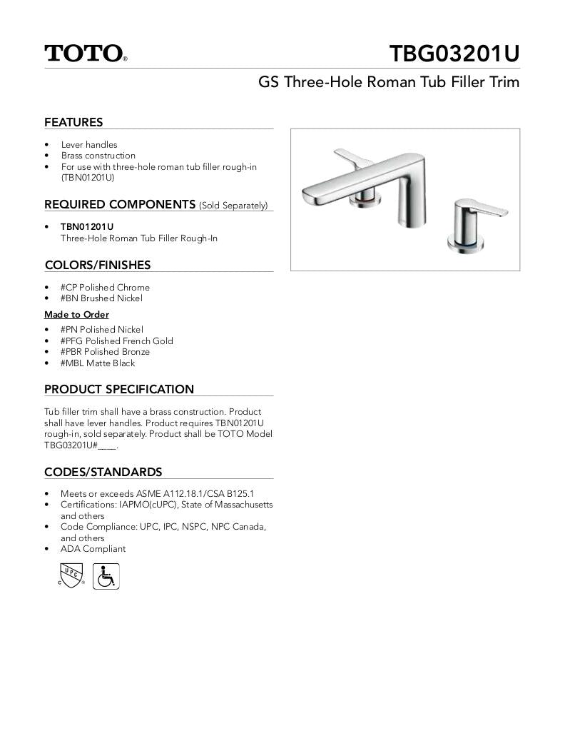 GS Three-Hole Roman Tub Filler Trim