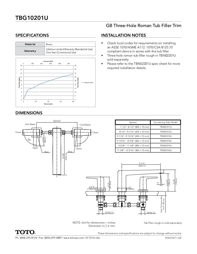 GB Three-Hole Roman Tub Filler Trim