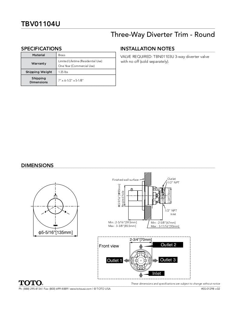 Three-way Diverter Trim - Round