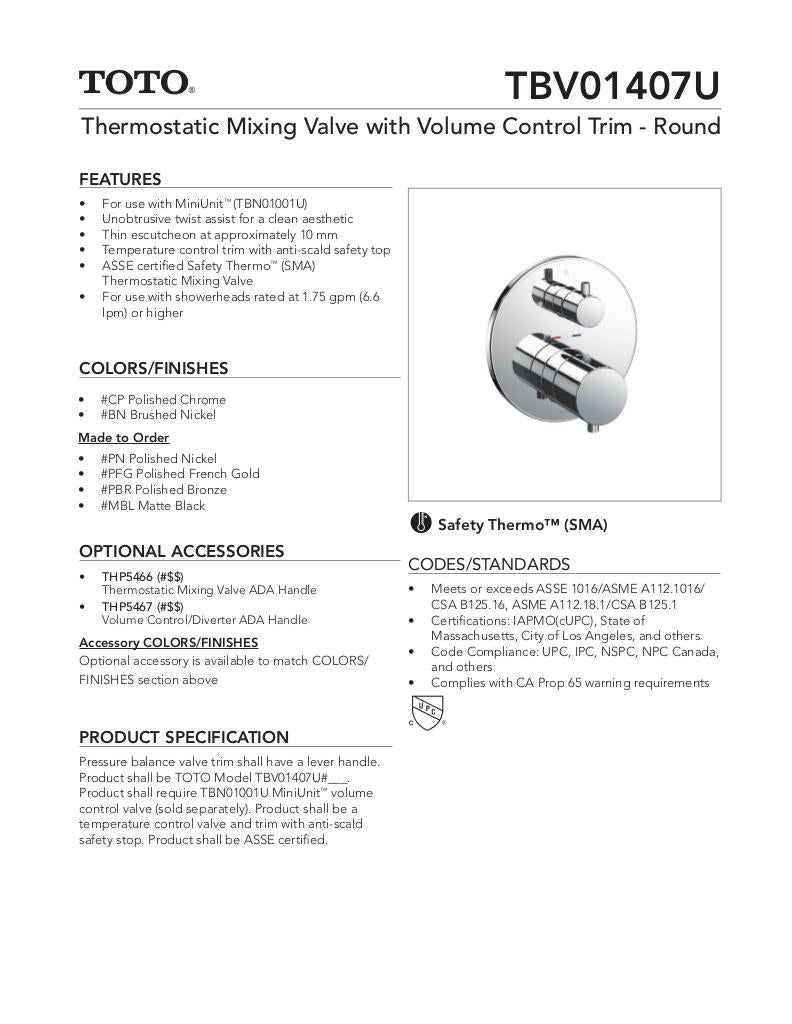 Thermostatic Mixing Valve with Volume Control Trim - Round