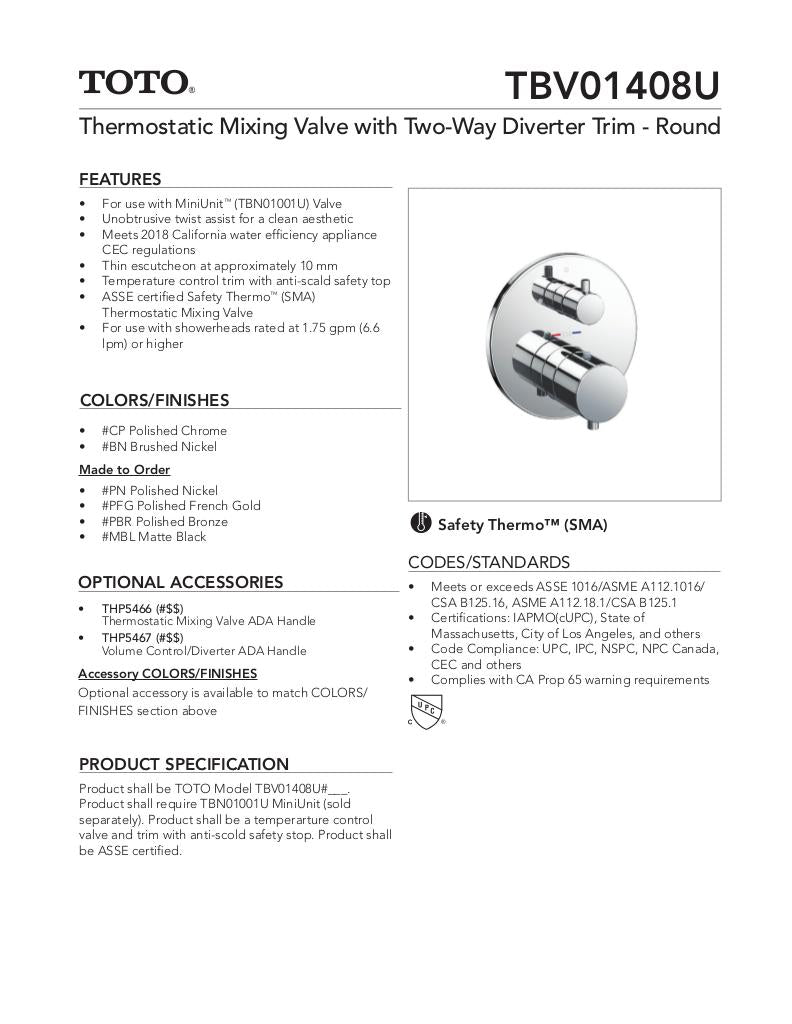 Thermostatic Mixing Valve with Two-way Diverter Trim - Round