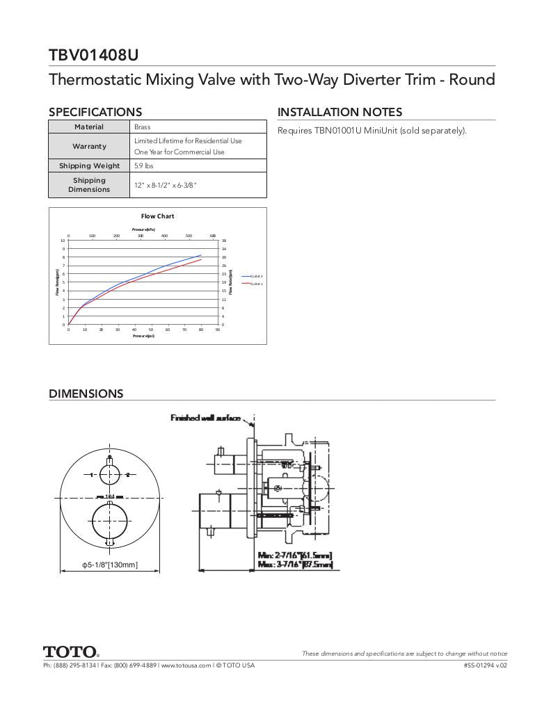 Thermostatic Mixing Valve with Two-way Diverter Trim - Round