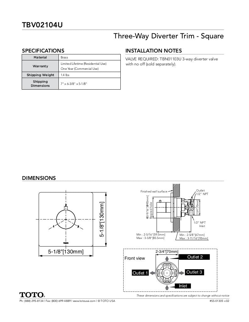 Three-way Diverter Trim - Square