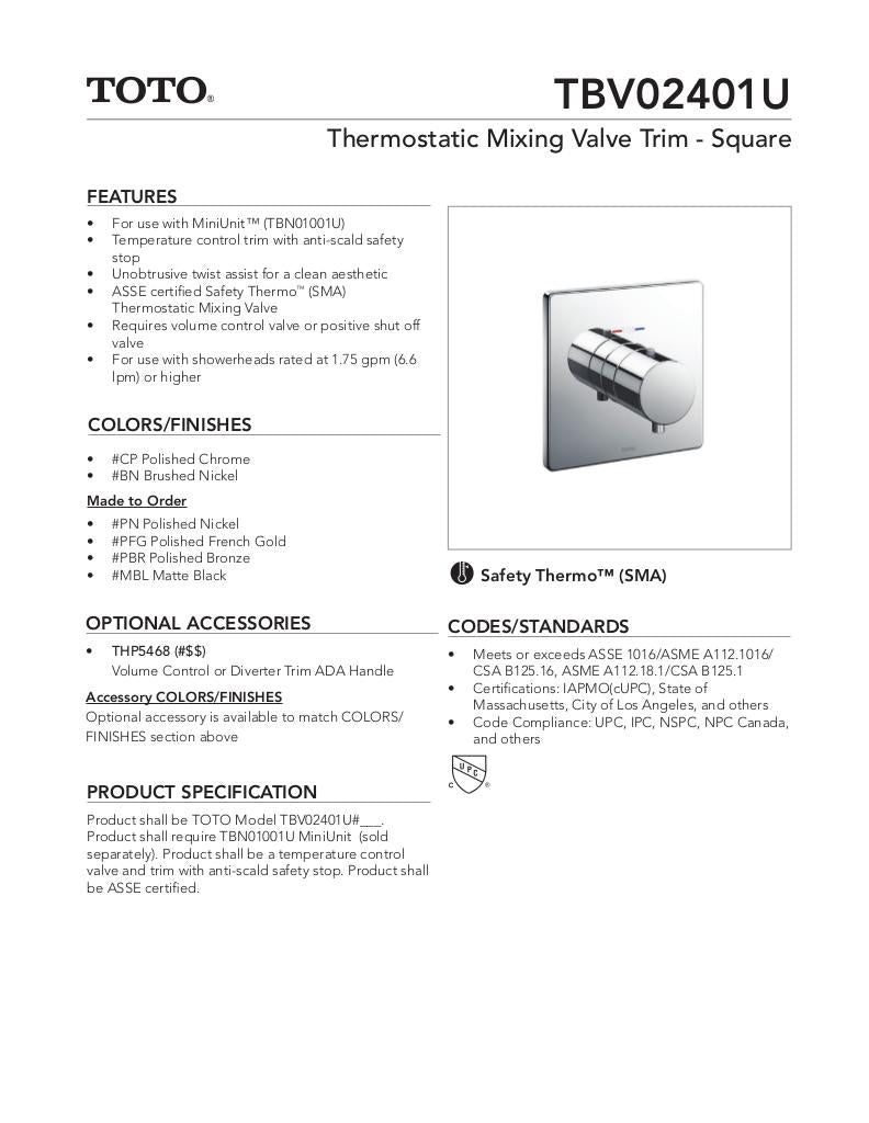 Thermostatic Mixing Valve Trim - Square