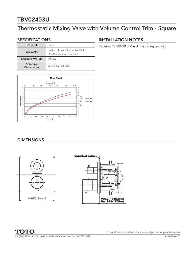 Thermostatic Mixing Valve with Volume Control Trim - Square