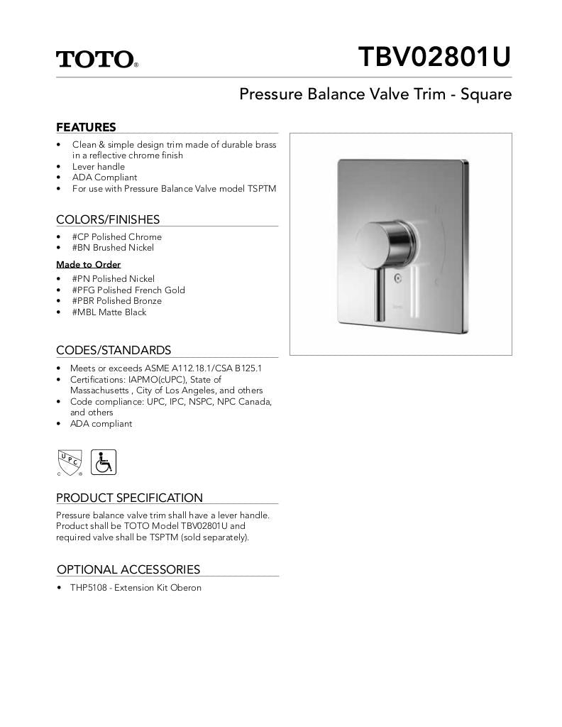 Pressure Balance Valve Trim - Square