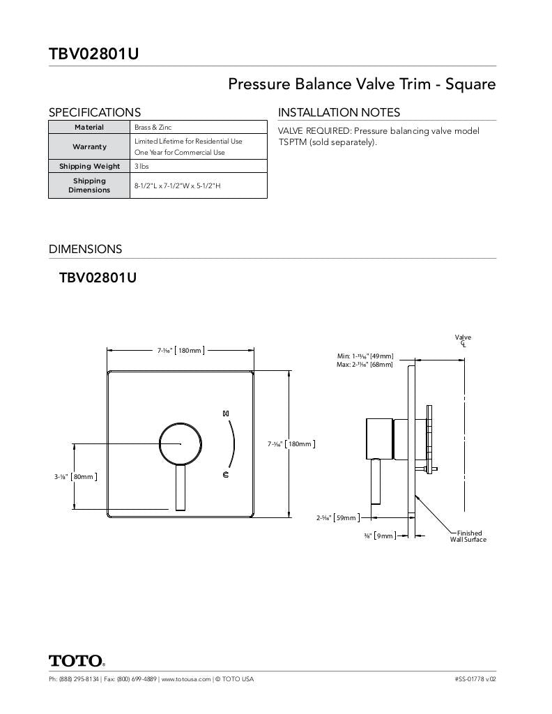 Pressure Balance Valve Trim - Square
