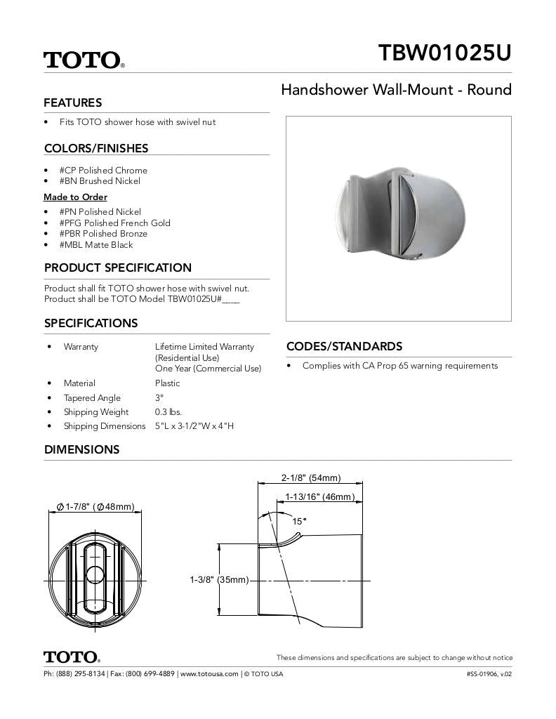 TOTO Round Hand Shower Wall Mount - image 2