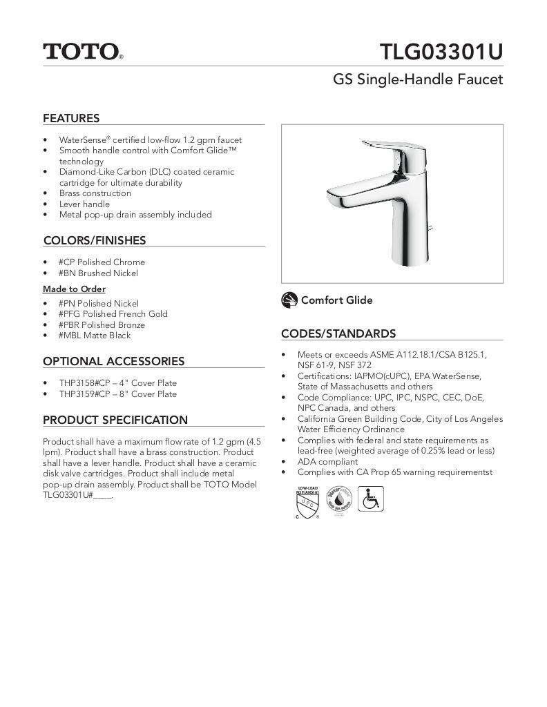 TOTO GS Single-Handle Bathroom Faucet 1.2 GPM - image 2