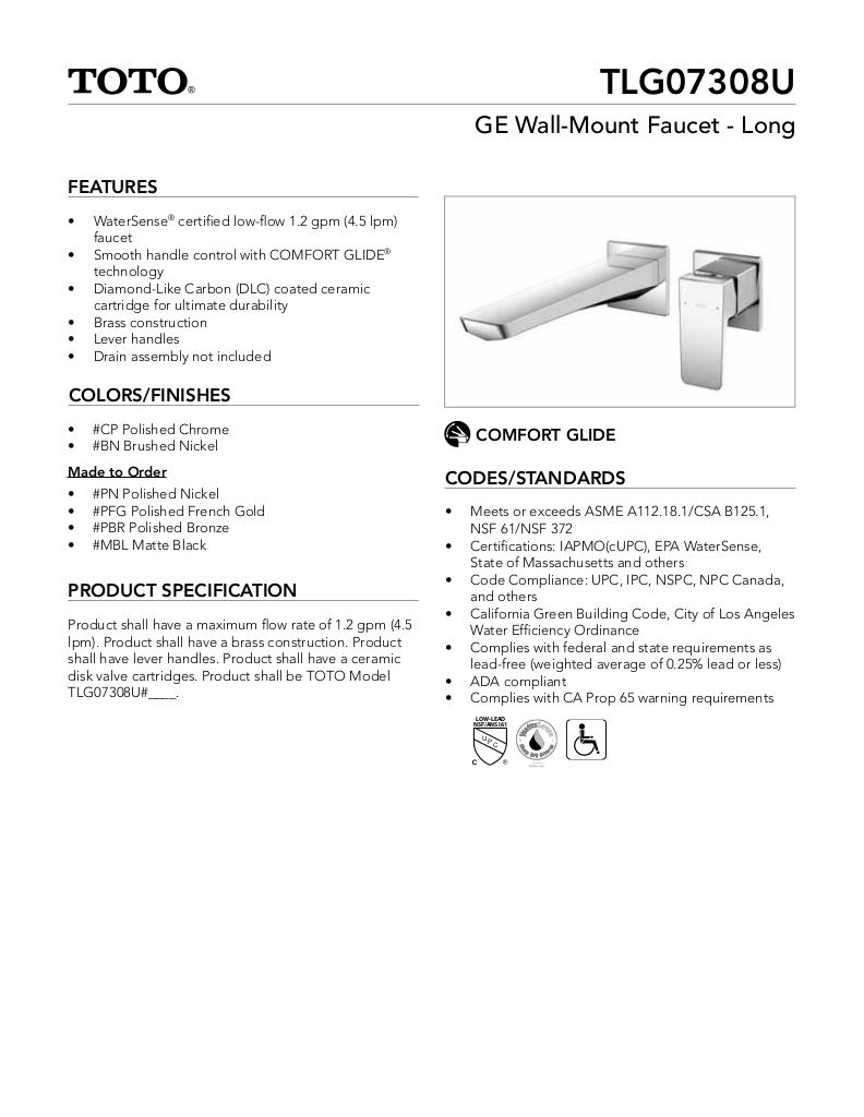 GE Wall-Mount Faucet - Long - 1.2 GPM