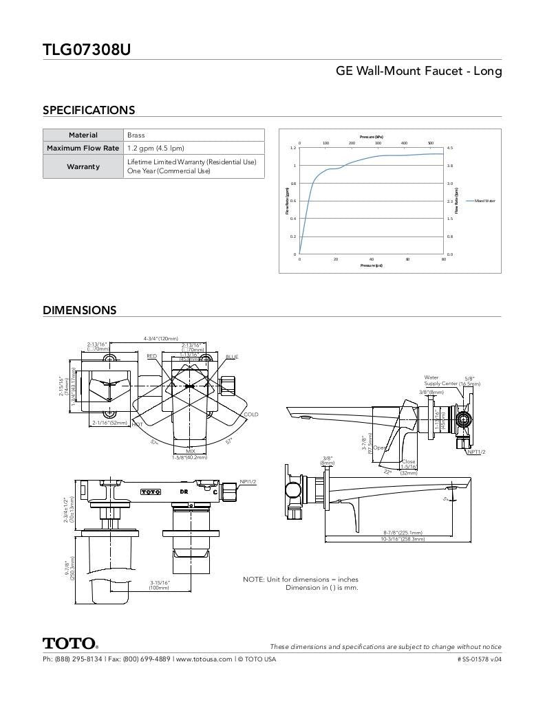 GE Wall-Mount Faucet - Long - 1.2 GPM