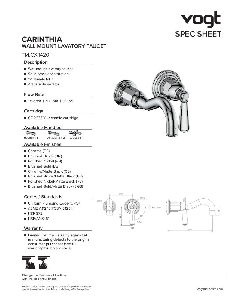 Vogt Carinthia 1420 Wall Mount Bathroom Faucet Trim - image 2