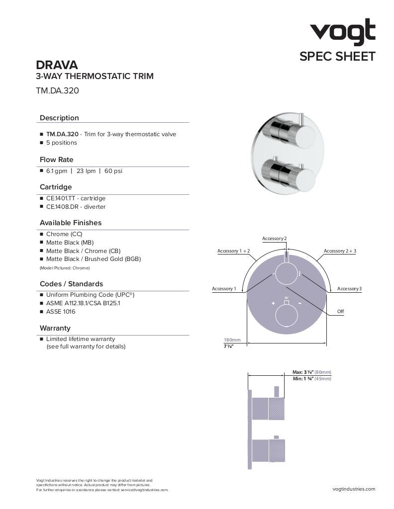 Vogt Drava 3-Way Thermostatic Shower Trim - image 3