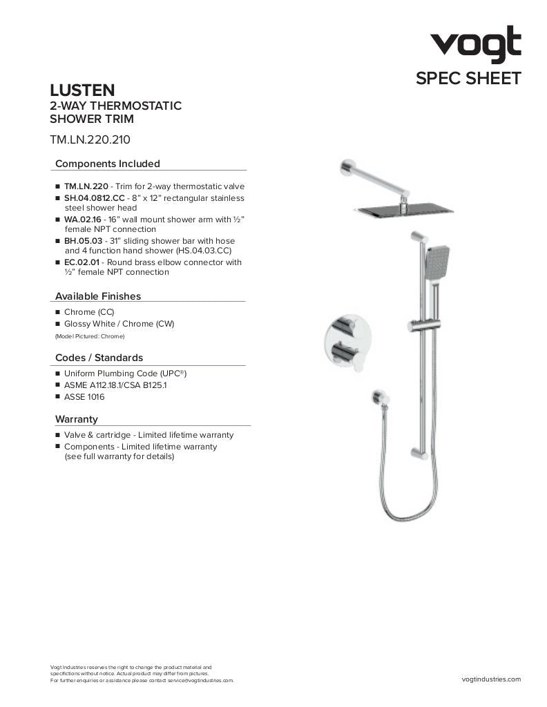 Vogt Lusten 2-Way Thermostatic Shower Trim TM.LN.220.210 - image 2