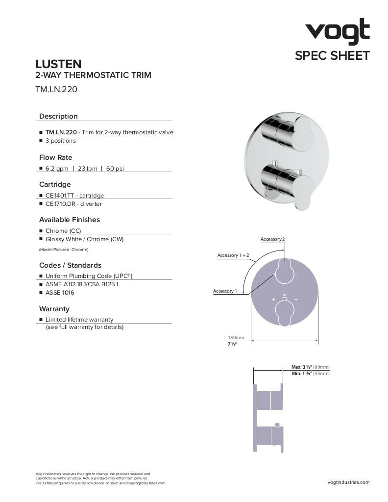 Vogt Lusten 2-Way Thermostatic Shower Trim TM.LN.220.210 - image 3