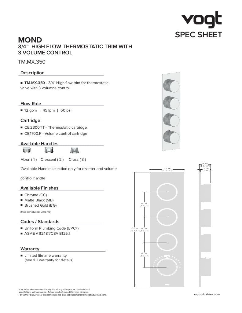MOND TRIM FOR 3/4" HIGH-FLOW TH VALVE WITH 3 VOLUME CONTROLS