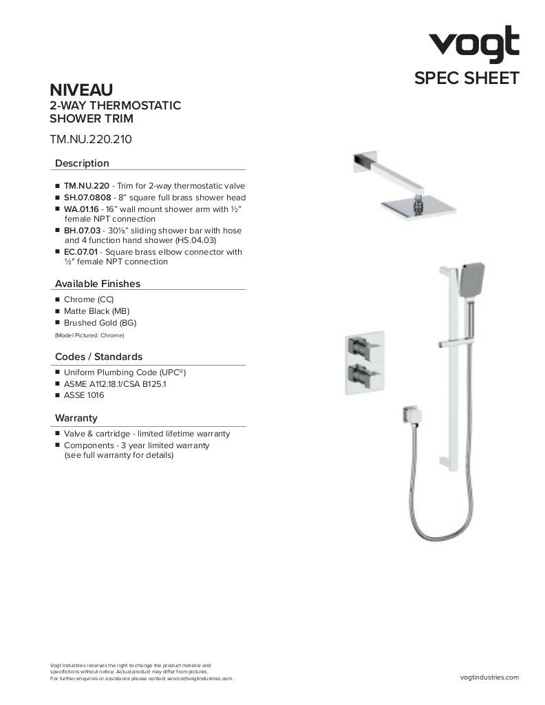 Vogt Niveau 2-Way Thermostatic Shower Trim TM.NU.220.210 - image 2