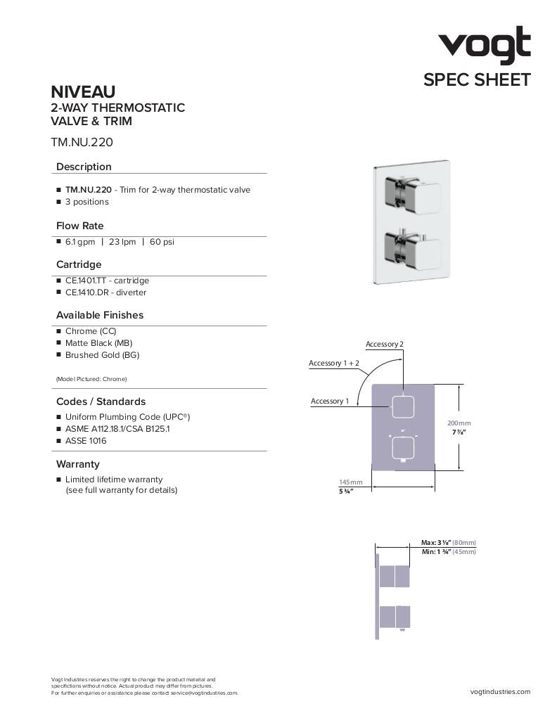 Vogt Niveau 2-Way Thermostatic Shower Trim TM.NU.220.210 - image 3