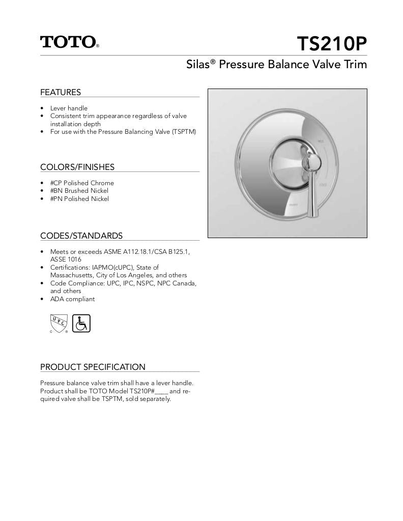 TOTO Silas Pressure Balance Valve Trim - image 2