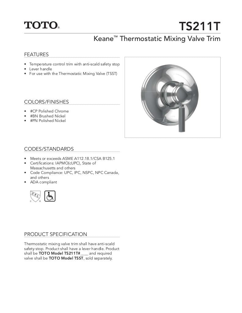 Keane Thermostatic Mixing Valve Trim