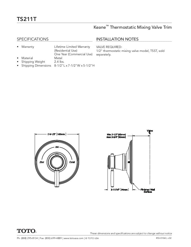 Keane Thermostatic Mixing Valve Trim