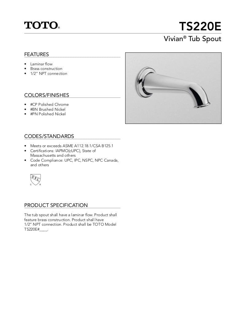 TOTO Vivian Wall-Mount Tub Spout - image 2