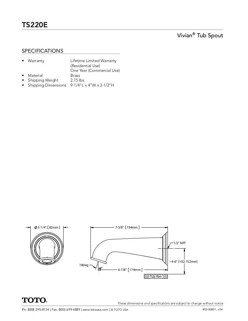 TOTO Vivian Wall-Mount Tub Spout - image 3
