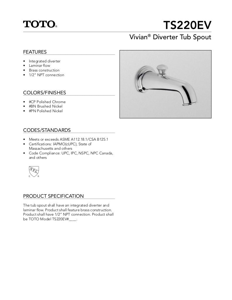 TOTO Vivian Diverter Wall-Mount Tub Spout - image 2