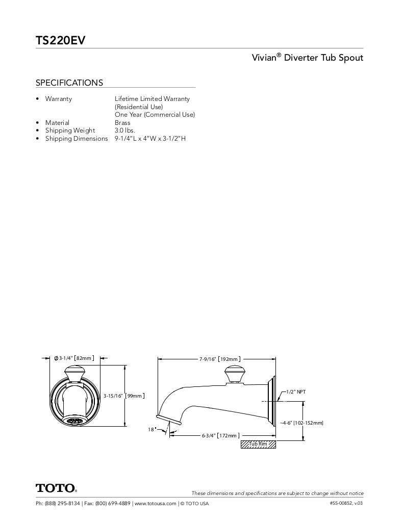 TOTO Vivian Diverter Wall-Mount Tub Spout - image 3