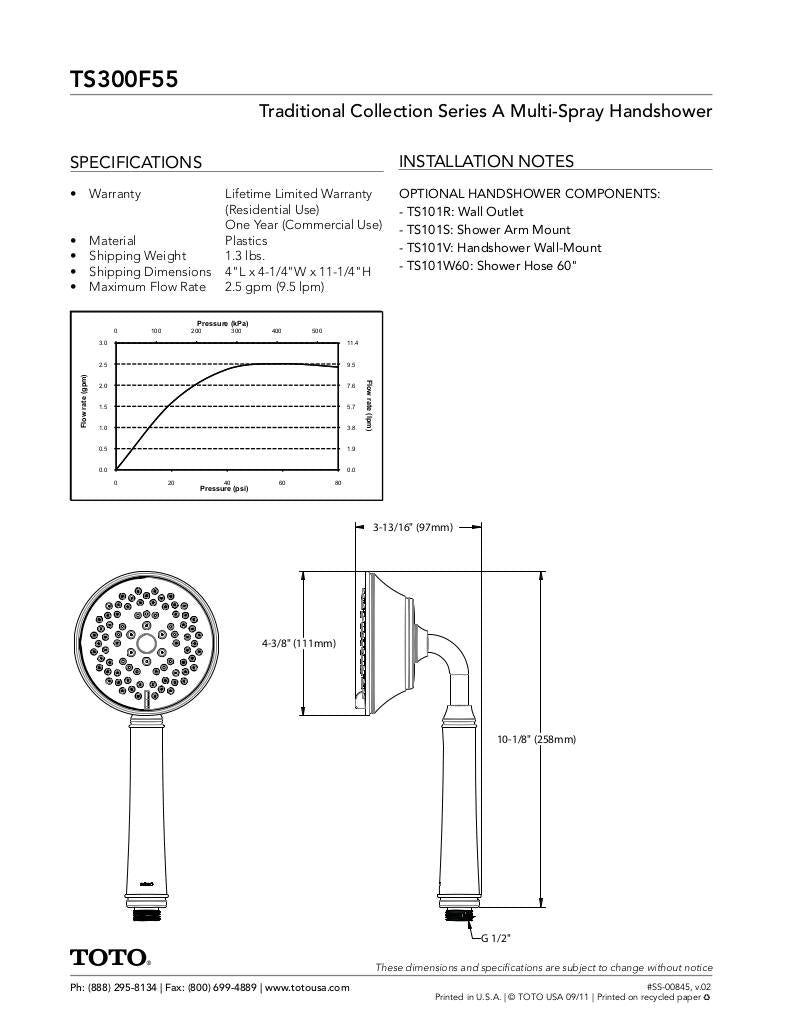 Traditional Collection Series A Multi-Spray Handshower 4-1/2" - 2.5 GPM