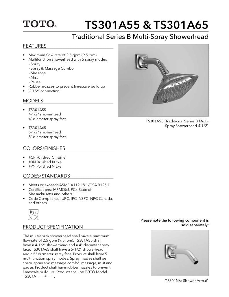 Traditional Collection Series B Multi-Spray Showerhead 5-1/2" - 2.5 GPM