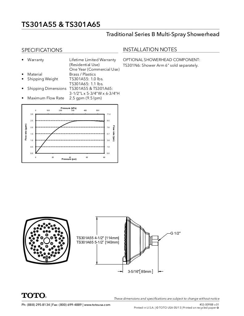 Traditional Collection Series B Multi-Spray Showerhead 5-1/2" - 2.5 GPM