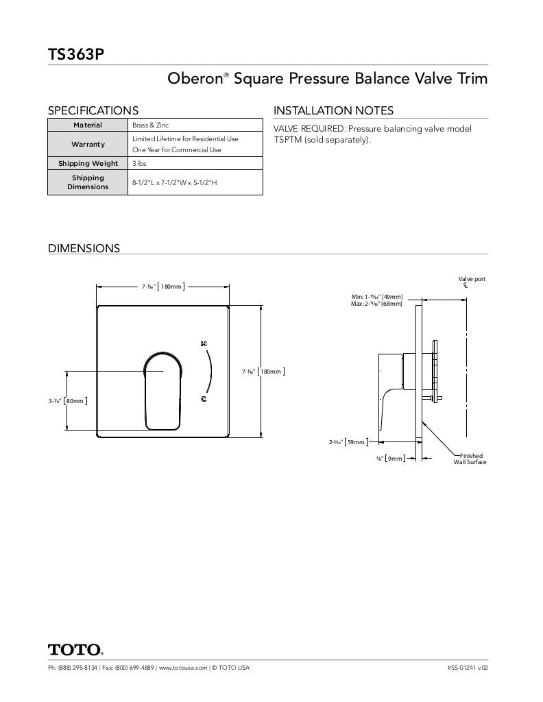 Oberon Pressure Balance Valve Trim - Square