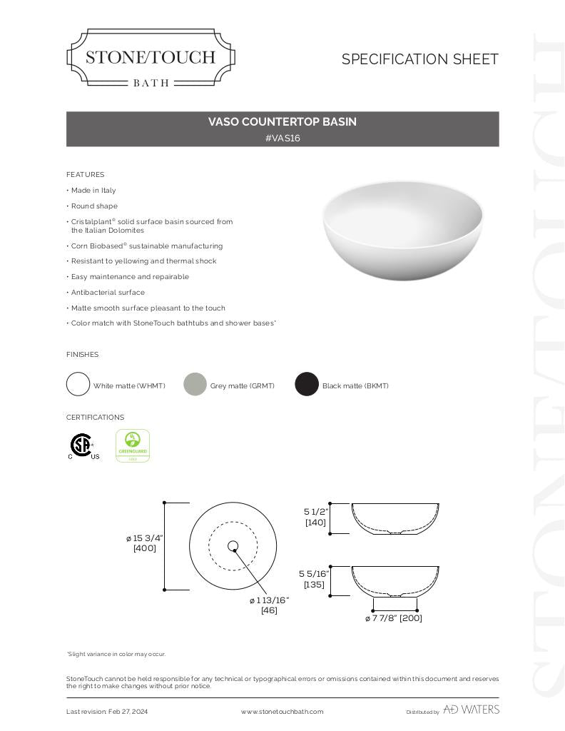Vaso Round Countertop Basin