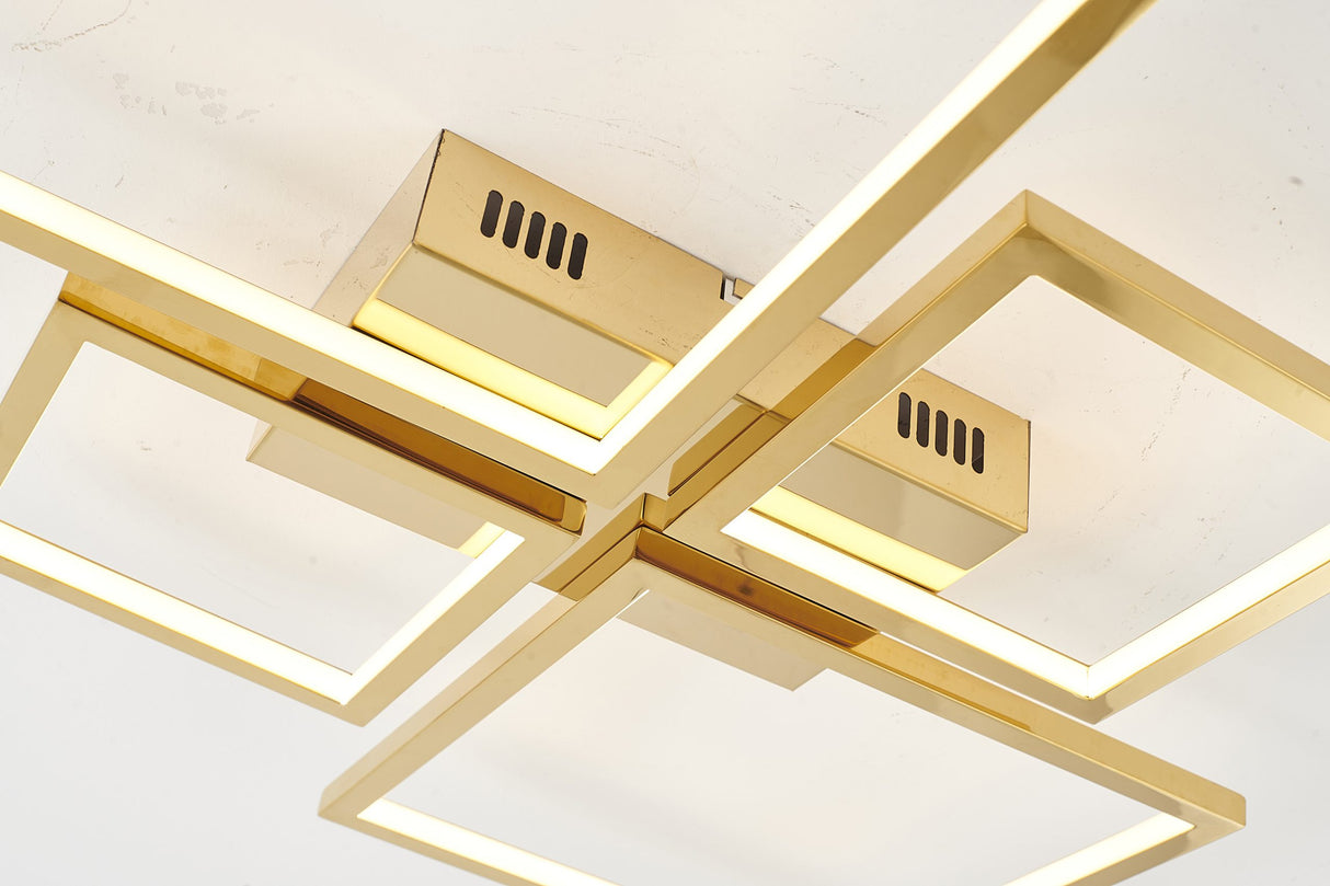 Gold ceiling light fixture with geometric design on a white background
