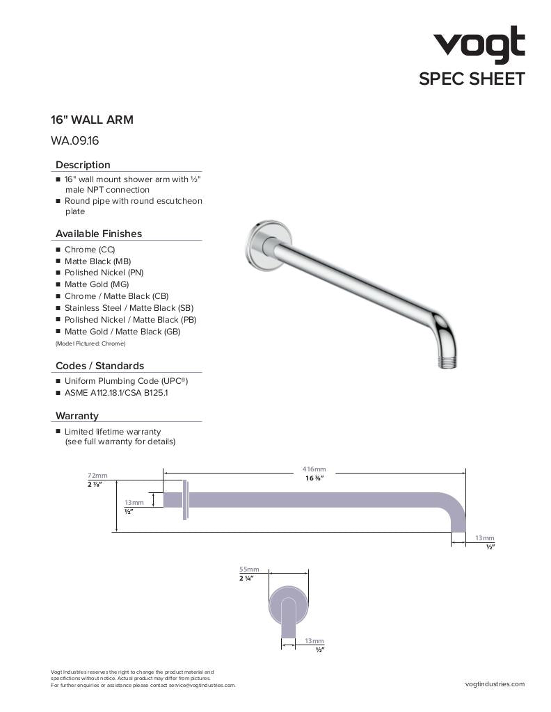 Vogt Zehn 16" Wall Mount Shower Arm - image 2