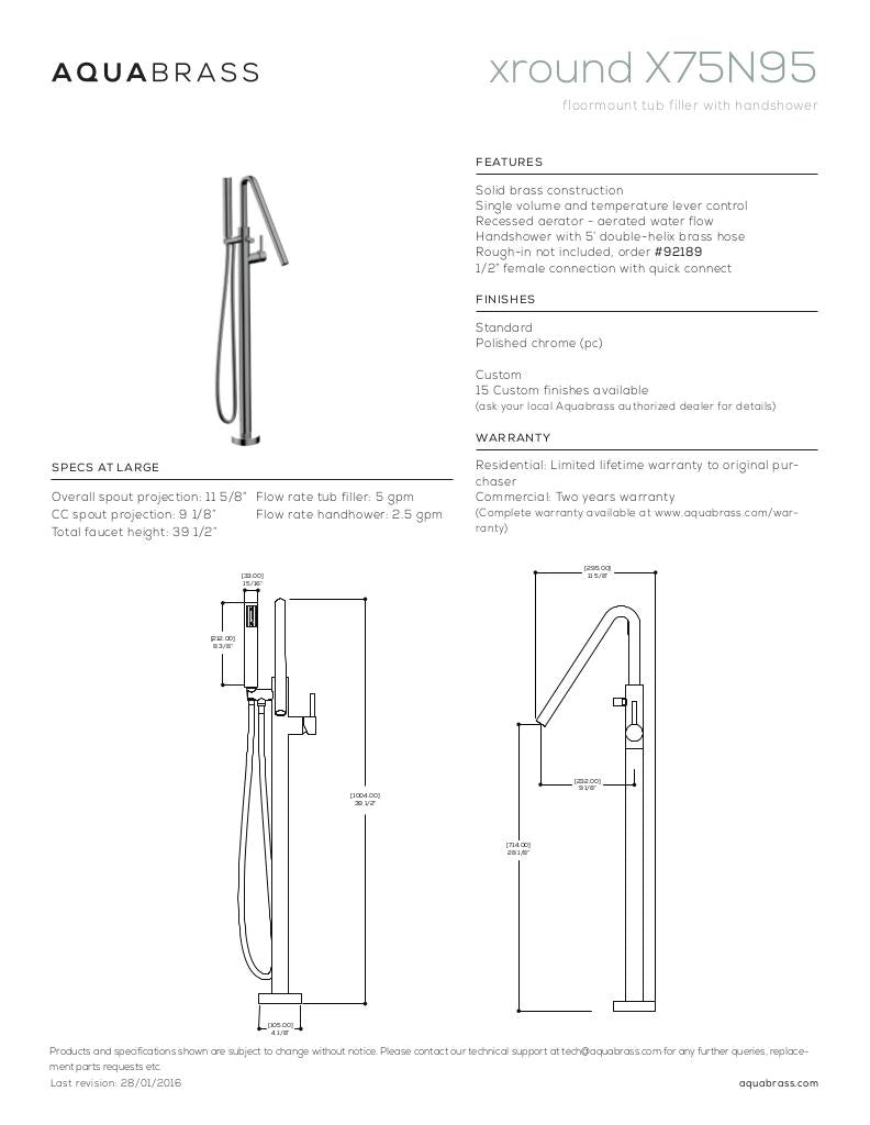 Aquabrass Freestanding Tub Filler with Hand Shower, Gold - image 2