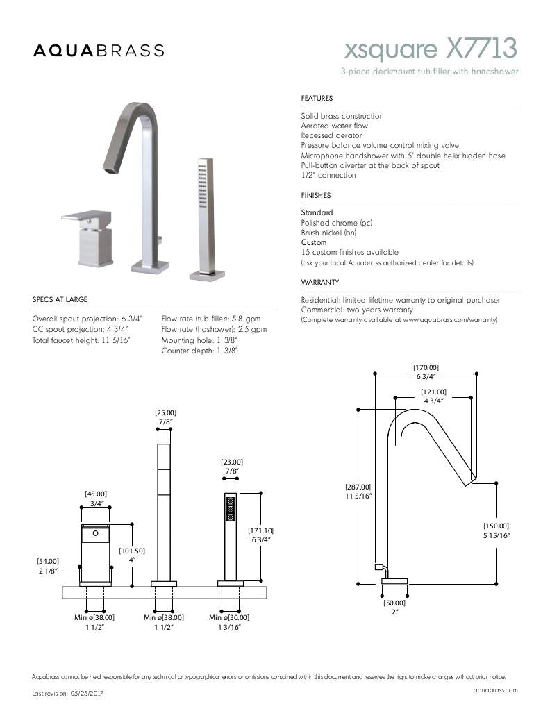 3-piece deckmount tub filler with handshower