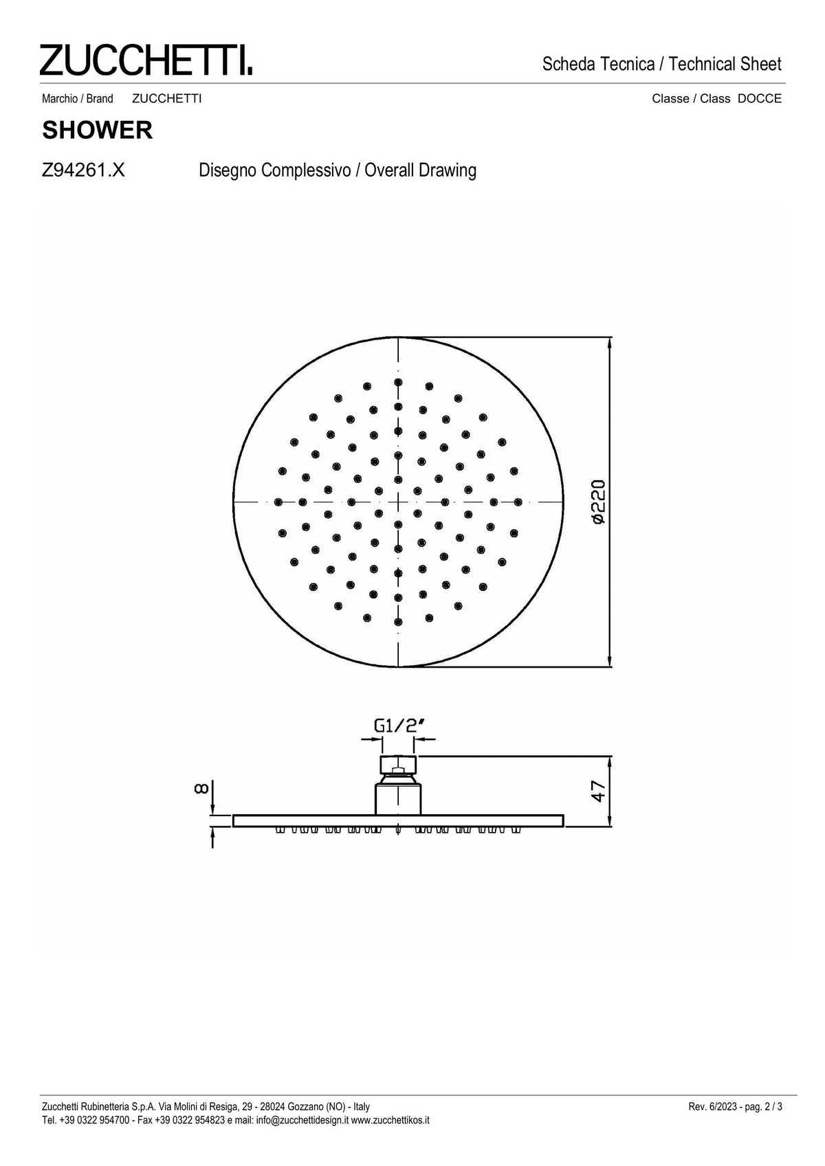 Zucchetti Sablier Steel Shower Head Ø220 mm - image 3