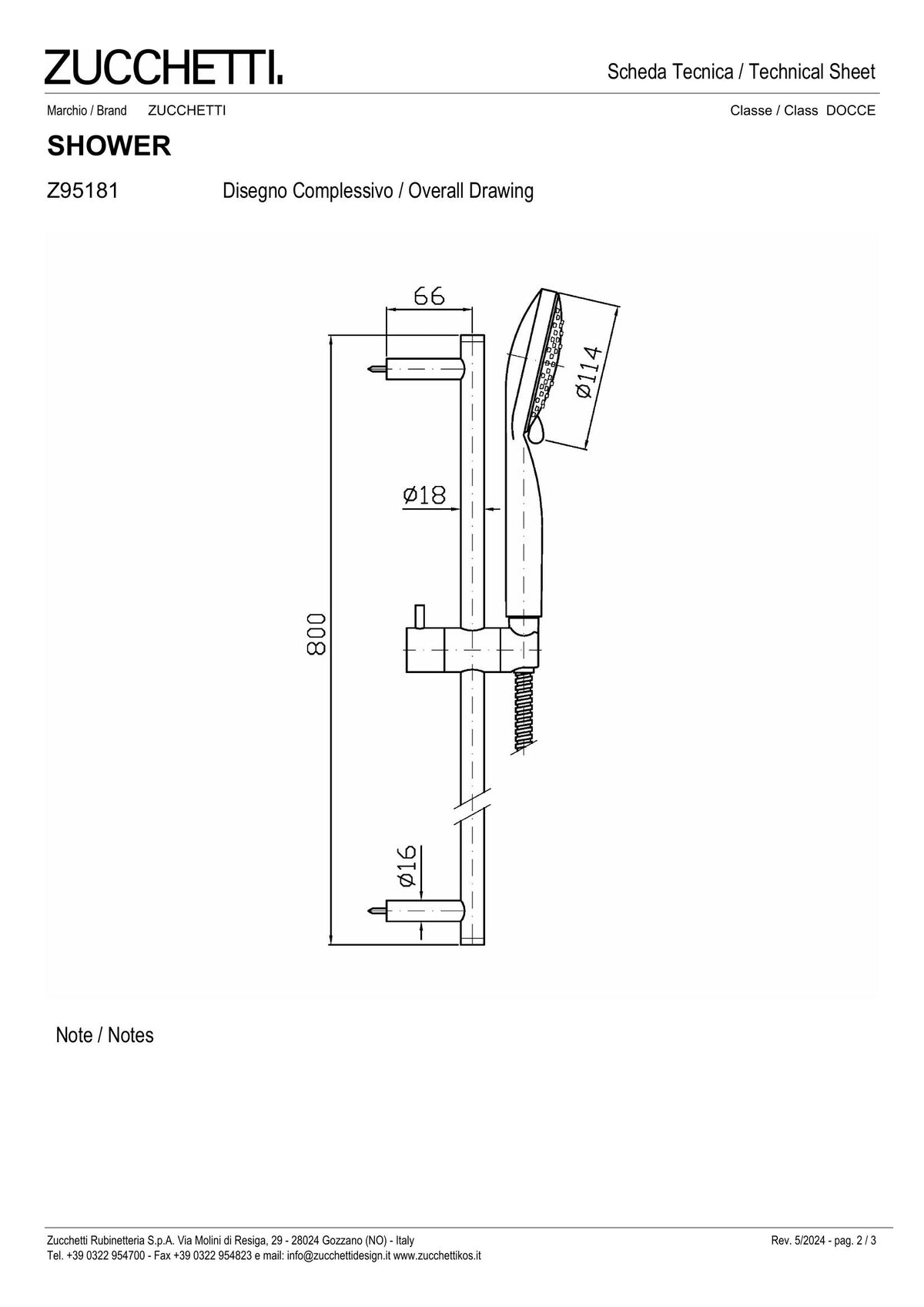 Zucchetti Pan S Slide Rail Kit 800mm 3-Jet - image 3