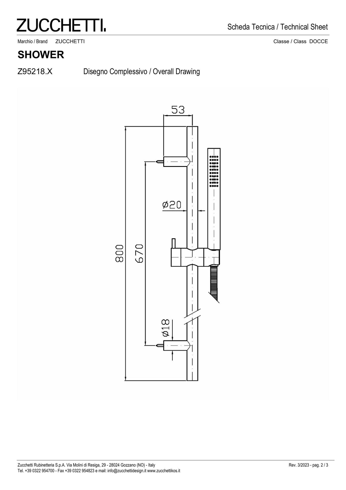 Zucchetti Sablier Slide Rail Kit 800mm Steel Hose - image 3