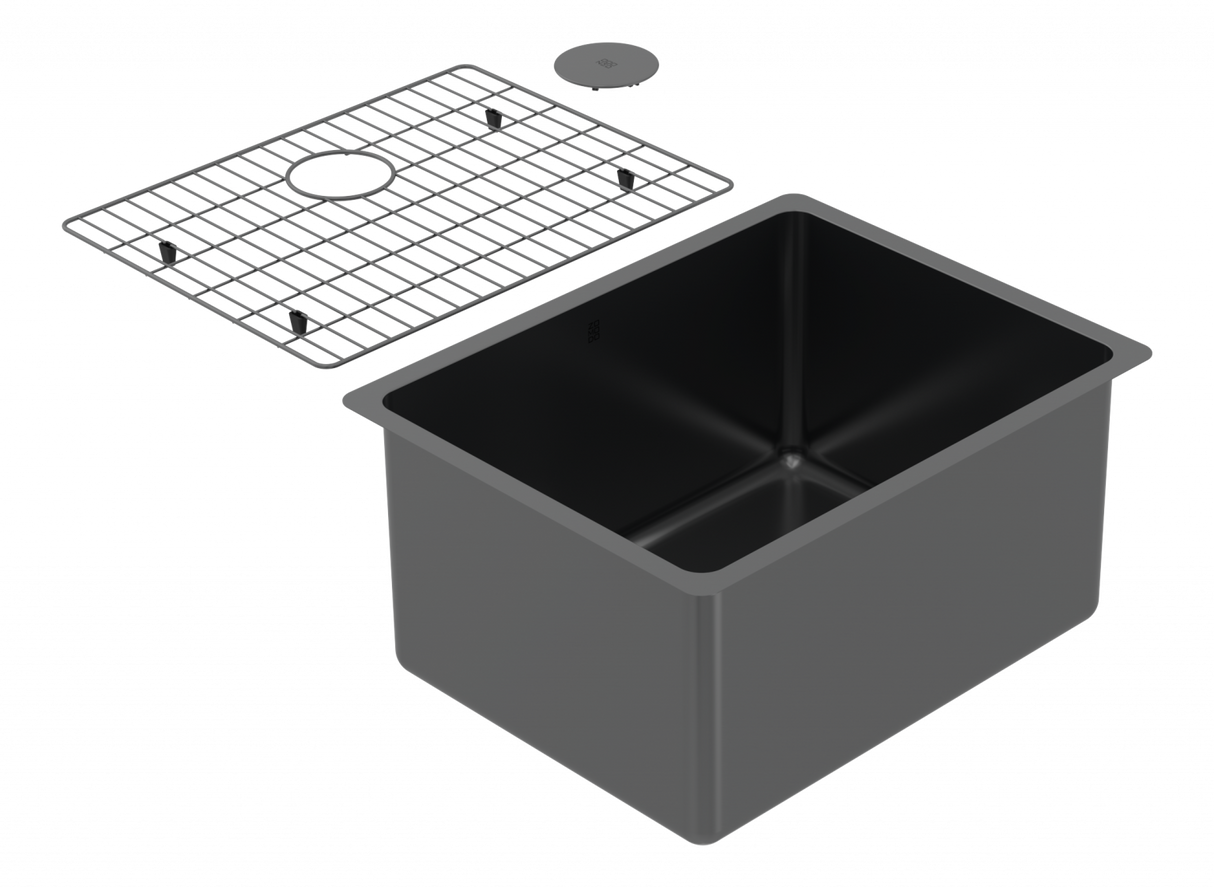 Zeffiro Laundry U- Black Pearl 24" Laundry Single Kit, Undermount, 16 Gauge, R25, (Inc.Grid+Drain Cover)