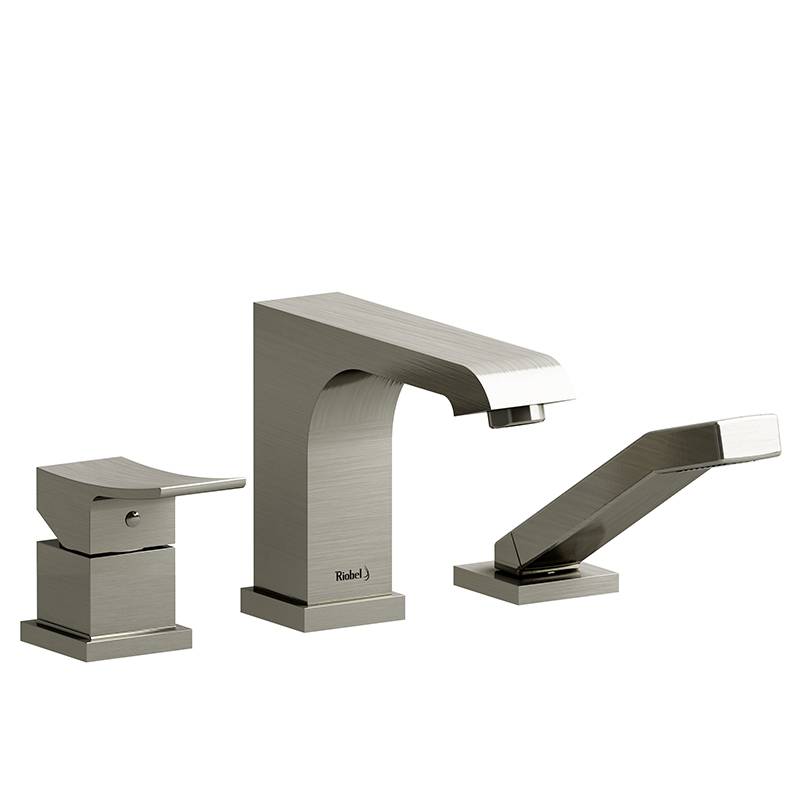 Zendo 3-piece deck-mount tub filler with hand shower trim