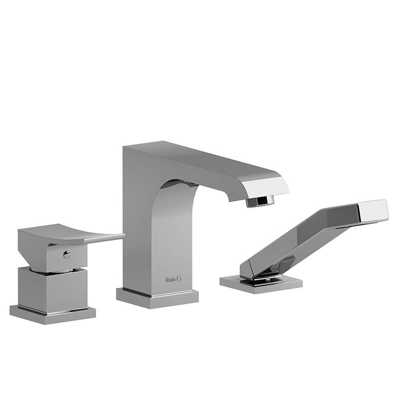 Zendo 3-piece deck-mount tub filler with hand shower trim