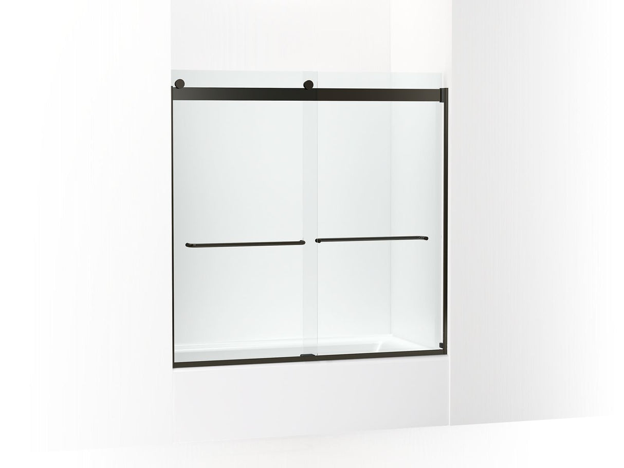 Levity® 56-5/8"-59-5/8" W x 59-3/4" H bypass bath door with 1/4"-thick Crystal Clear glass