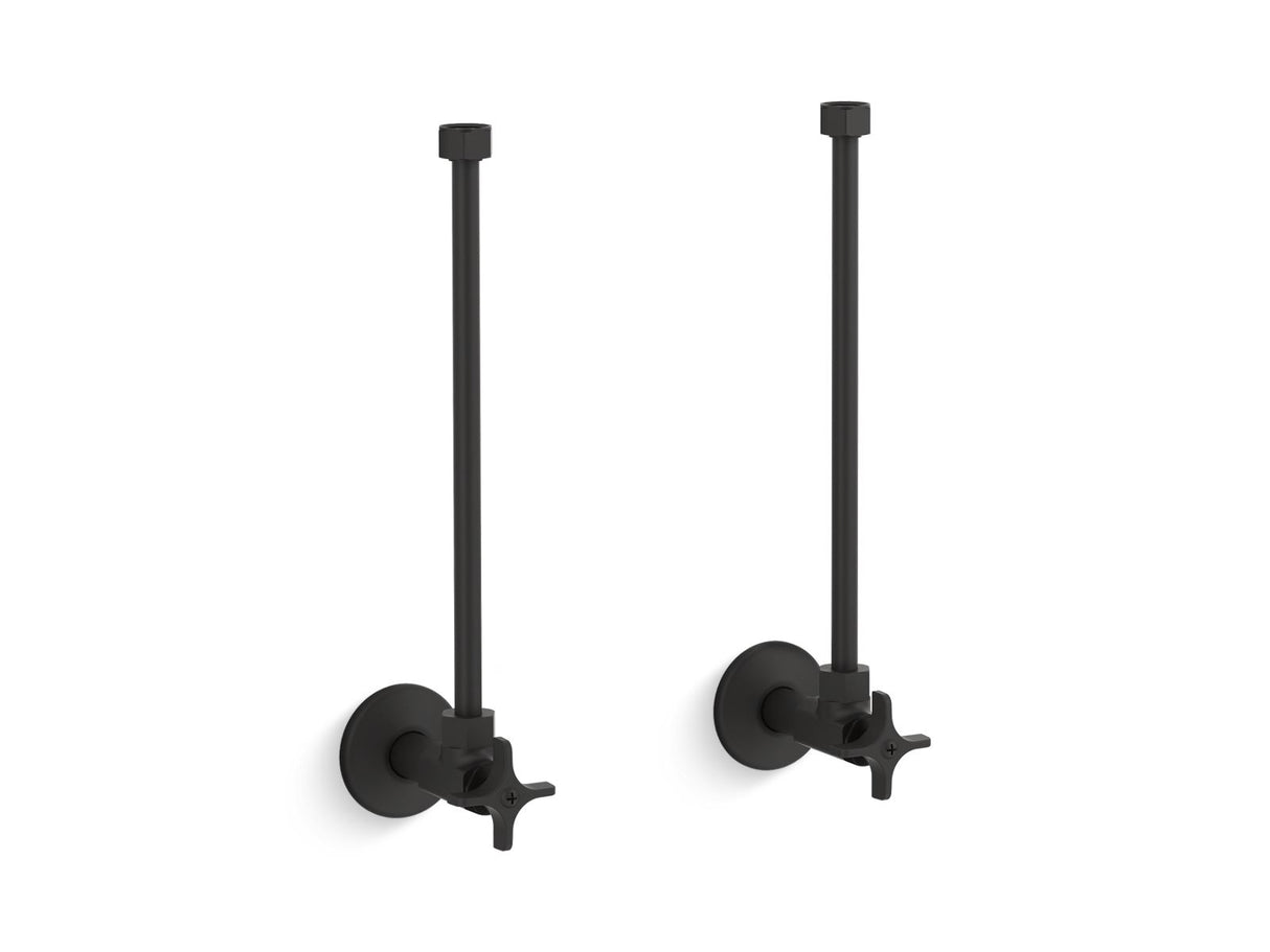 Pair 1/2" NPT angle supplies with stop, cross handle and annealed vertical tube