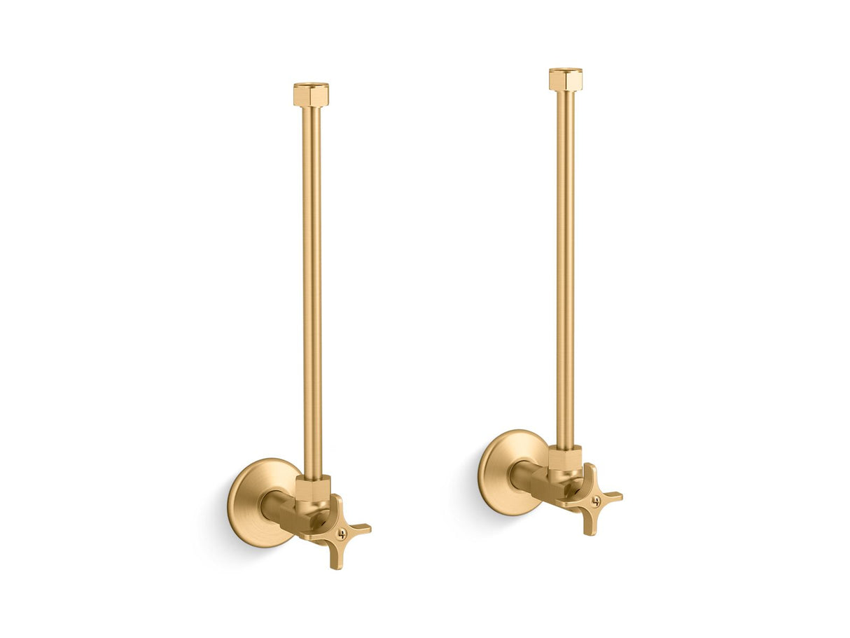 Pair 1/2" NPT angle supplies with stop, cross handle and annealed vertical tube