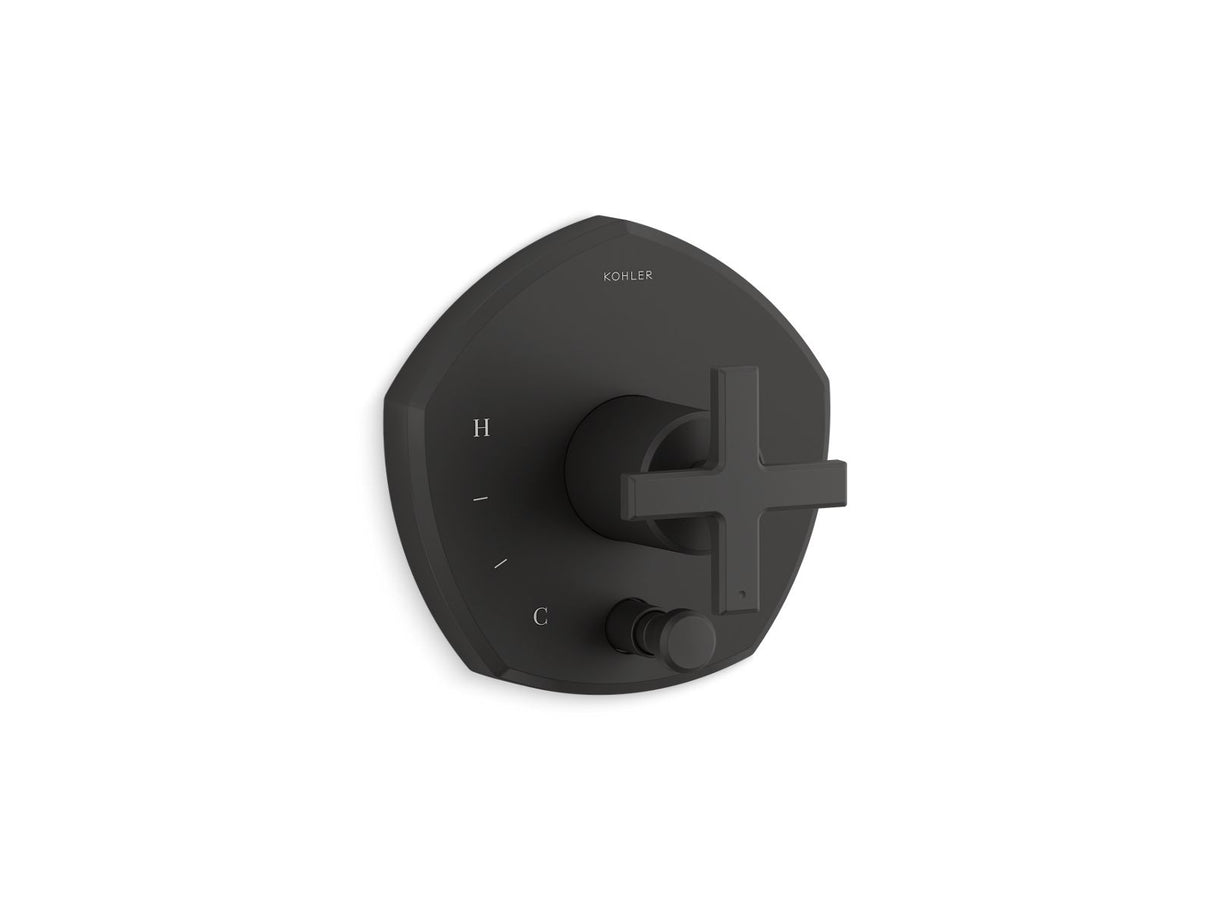 Occasion® Rite-Temp® valve trim with push-button diverter and cross handle