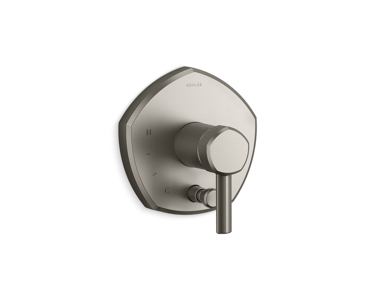Occasion® Rite-Temp® valve trim with push-button diverter and lever handle