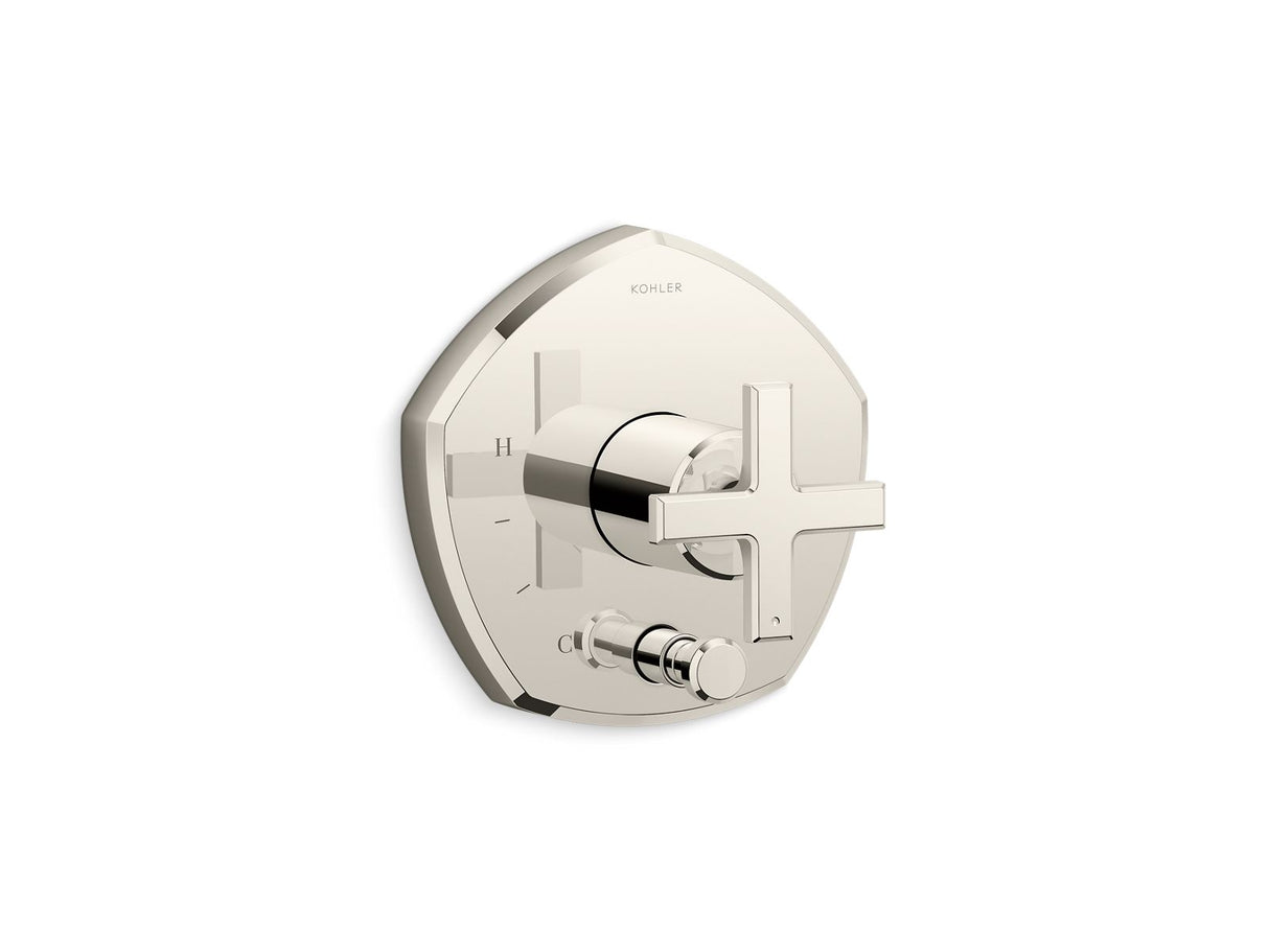 Occasion® Rite-Temp® valve trim with push-button diverter and cross handle